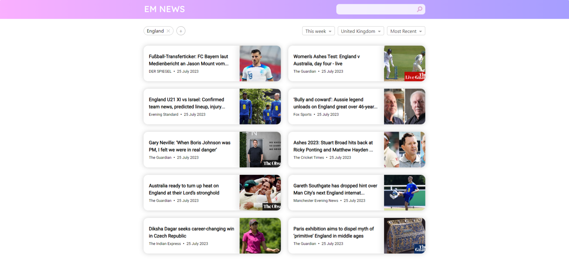 Screenshot of EM News